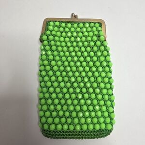 Vintage 1960's Lime Green Cigarette Purse Beaded Crochet Kiss Lock Hand Made
